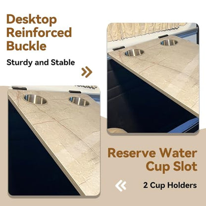 RV Wall Mounted Folding Table With Two Cup Slots - White, 31.3"x15.5"x0.71" - Dining Table - color: Marbleized
