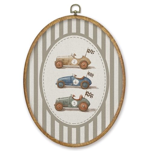 CGBHW Vintage Race Car Boy Nursery Oval Wall Art Decor Products, Kids Canvas Prints Framed, Neutral Striped Car Vehicle Wall Art Hanging Decor for Home Kids Boy Nursery Room Bedroom Playroom, 8.6x11.4 Inch - color: Colour25