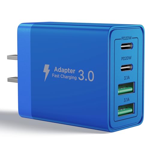 USB C Charger Block, 40W 4-Port Fast Charger 20W Type C Charging Block 3.1A USB Wall Charger Dual Port PD+QC Charging Cube for iPhone 16 15 14 13 12 Pro Max XS, iPad, Samsung Phone (Blue) - color: Blue