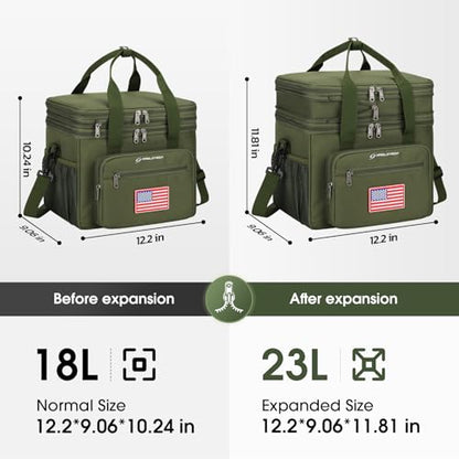 Maelstrom Lunch Box, 23L Insulated Lunch Bag, Expandable Double Deck Cooler Bag, Lightweight Leakproof Tote Bag With Side Tissue Pocket, Suit For Men and Women (G.Army Green with DIY Hook-and-Loop) - color: G.Army Green with DIY Hook-and-Loop