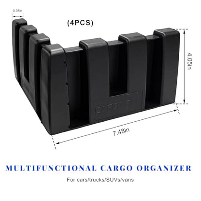 4 PCS Multipurpose Cargo Organizer Blocks, Plastic Trunk Storage Organizer Blocks for Felt Carpet, Space Saving Cargo Trunk Divider Adjustable Blocks for Truck SUV Van