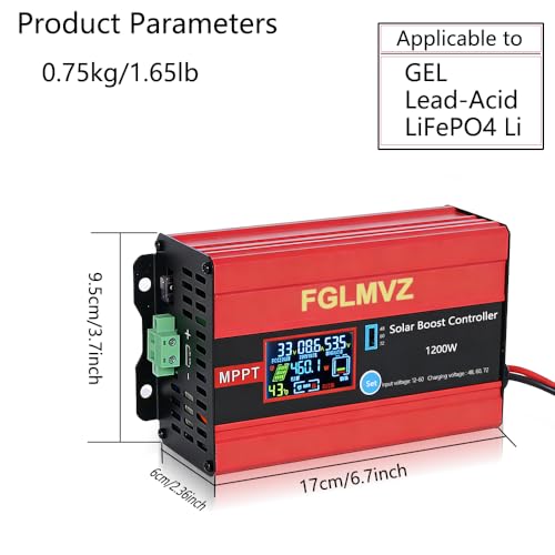 Boost MPPT Solar Charge Controller 30A 1200W, Step-Up to 48/60/72V, for RV, Golf Cart, Off-Grid Solar Systems, Max 15A for Lead-Acid & Lithium LiFePO4 Batteries, Universal for All PV Panels