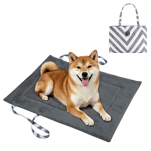 Catalonia Classic Waterproof Dog Mat, Portable Reversible Pet Travel Mat, Pet Cushion Pad with Handle for Small Medium Dogs Cats, Indoor or Outdoor, 80 x 60 cm, Gray Wavy - color: Gray Wavy, size: M(31.5x23.6 inch)