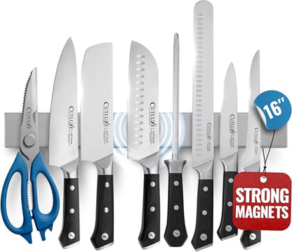 Cutluxe Magnetic Knife Holder for Wall and Fridge - 16" Stainless Steel Knife Magnetic Strip - Holds up to 15 Lbs, Easy to Mount, With Strong Magnets or Screws - size: 16 Inches
