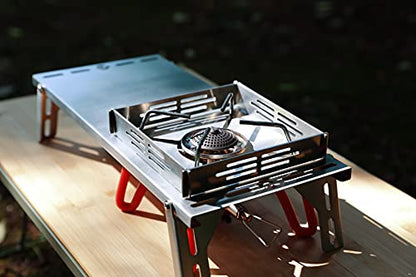 CAMPINGMOON Solo Camping Table Small Tabletop Heat Shield Windshield Stainless Steel Lightweight Compact with Storage Bag for ST-310 Alcohol Stove SK-310CP (Silver-JP) - color: Silver-JP