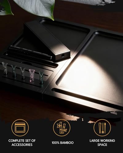 Large Wooden Rolling Tray Set with Airtight Tube & Cleaning Brush, Smooth-Finish Wood Tray for Easy Use, Travel-Friendly Storage Organizer, Great Holiday Gift (Large Black Combo) - color: Large Black Combo