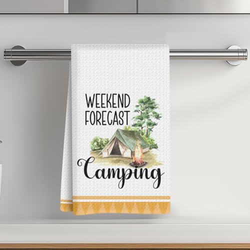 Camping Kitchen Towels 24x14 Inch, Bonfire Forest Rv Decor Waffle Weave Hand Towels for Kitchen, White Absorbent Microfiber Dish Cloth Tea Towel, Novelty Camping Gifts for Women Campers-06 - color: Multicolor 01149