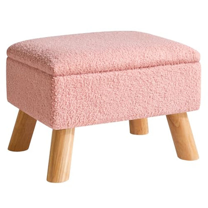 YMYNY Storage Ottoman,Small Foot Stool, 15.75"×11.81"×11.02" Pink,HBD042P | Teddy Velvet ,Sturdy Wood Legs, Foot Stool with Padded Seat, For Living Room Bedroom Couch Entryway - color: Pink