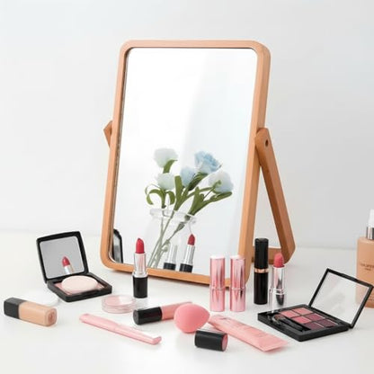 ZOROSY Desk Makeup Mirrors with Wood - Rectangle Wall-Mounted Mirrors Table Mirrors for Living Room Bedroom Birthday Gifts (10.5" L x 7.8" W)