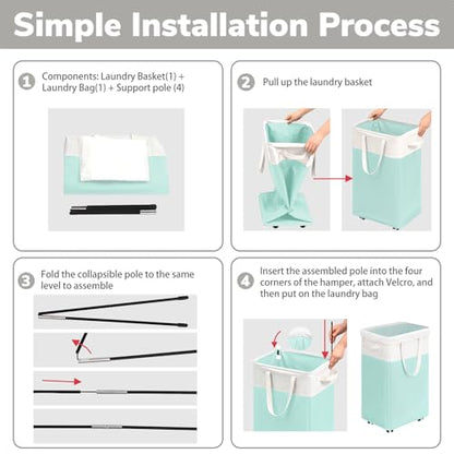 Goodpick Laundry Basket with Wheels, 75L Laundry Hamper with Wheels, Large Laundry Basket with Removable Wash Bag, Clothes Hamper for Laundry, Blue&White - color: Blue & White