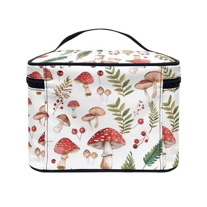 Cosmetic Bags Red Mushroom Printed Makeup Organizer Case for Women Ladies Multifunctional Toiletry Bursh Holder Purse Bathroom Receive Bag - color: Red Mushroom