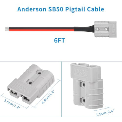 ELFCULB 10AWG 6FT Anderson Connector 50 Amp Cable,Anderson SB50 Plug Quick Connector Cable for Solar and Wind Energy Systems Battery Connections Forklifts - size: 6FT