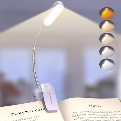 Glocusent 20 LED Reading Lights for Books in Bed, Eye Caring Reading Light, 5 Colors & 5 Brightness 3–100LM Dimmable, 1200mAh Rechargeable Book Light to 90H, Lightweight Clip on Light for Book Lovers - color: Purple