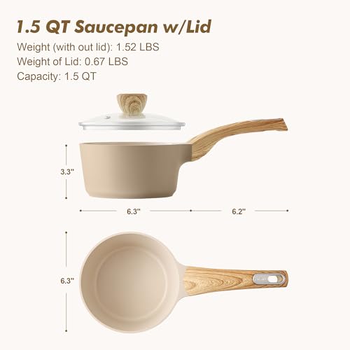 SENSARTE Ceramic Nonstick Sauce Pan with Lid, 1.5 Quart Small Saucepan, Cooking Pot with Stay Cool Handle, Non toxic Kitchen Sauce Pot, Non stick Saucier Pan, Induction Pot, PFOA PTFE PFAS PFOA Free - color: Ceramic Taupe, size: 1.5 Quarts