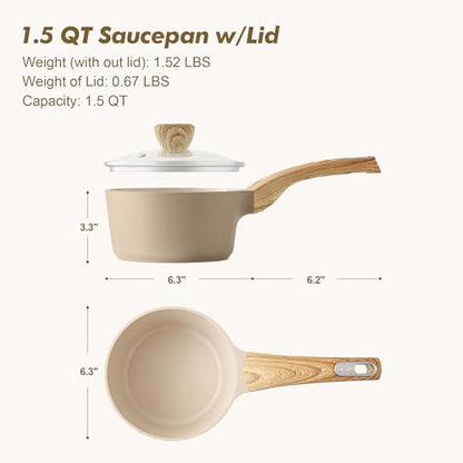 SENSARTE Ceramic Nonstick Sauce Pan with Lid, 1.5 Quart Small Saucepan, Cooking Pot with Stay Cool Handle, Non toxic Kitchen Sauce Pot, Non stick Saucier Pan, Induction Pot, PFOA PTFE PFAS PFOA Free - color: Ceramic Taupe, size: 1.5 Quarts