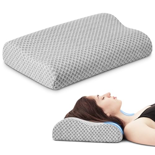 Neck Pillow for Sleeping, Travel Pillow, Camping Pillow, Ergonomic Memory Foam Compressible Medium Firm, Ideal for Home, Bedroom, Office and Camping (Light Grey, S)