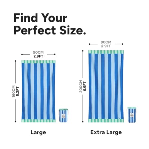 Dock & Bay Beach Towel - Quick Dry, Sand Free - Compact, Lightweight - 100% Recycled - Includes Bag - Blue Sky - Large (160x90cm, 63x35)