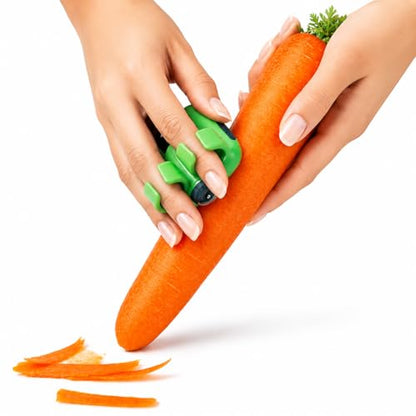 2-Finger Vegetable Peeler – Ergonomic Fruit & Vegetable Peeler with Secure Finger Grip, Sharp Stainless Steel Blade, Easy-Control Kitchen Peeling Tool for Carrots, Potatoes, Cucumbers & More - color: Green & Black