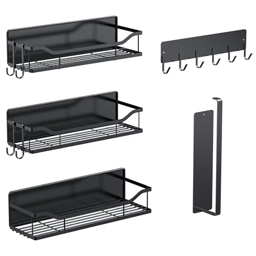 Magnetic Spice Rack,Multifunctional Magnetic Shelf for Washing Machine,Refrigerator,Microwave,and Any Metal Surface,Powerful Magnetic Shelves Include Magnetic Paper Towel Holder (5 pcs - Black) - color: Black, size: 5 Pack