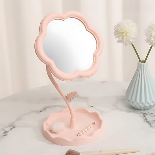 Personal Makeup Mirror Cute Flower Shaped Vanity Mirror with Tray Stand Bathroom Decor Home Decor for Daily Routines Portable and Practical - color: 1