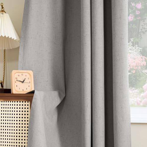 H.VERSAILTEX Linen Look 100% Blackout Curtains 45 Inches Long for Bedroom Rod Pocket 42 Inches Wide Linen Textured Thick Window Curtain Drapes with White Backing, Dove Gray, 2 Panels - color: Dove Gray, size: 42"W x 45"L (Pack of 2)