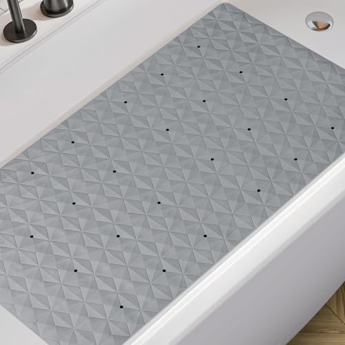 Non Slip Bathtub Mat for Bath Tub Shower - Natural Rubber Mat with 241 Suction Cups - Soft Bathroom Safety Mat - Unique Diamond Pattern - Fatigue Relief - Machine Washable - 16 × 28 Inch - color: Gray With Holes, size: 28" x 16" (Rectangular)