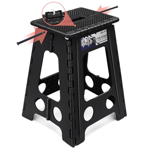 Delxo Folding Step Stool 17.5 Inch Non-Slip Foldable Stools for Kids & Adults Up to 300 LBS Kitchen Collapsible Fold Up Stepping Stool with Dotted 1 Pack Black - color: Dot Black, size: 17.5 Inch