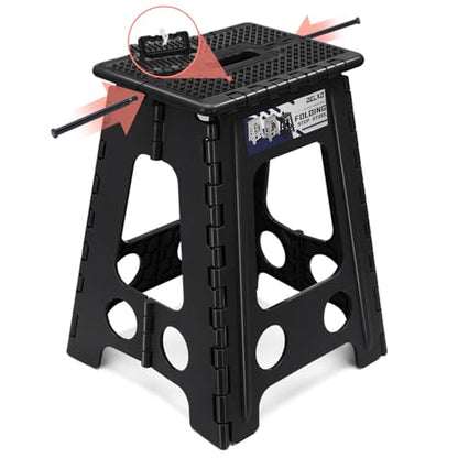 Delxo Folding Step Stool 17.5 Inch Non-Slip Foldable Stools for Kids & Adults Up to 300 LBS Kitchen Collapsible Fold Up Stepping Stool with Dotted 1 Pack Black - color: Dot Black, size: 17.5 Inch