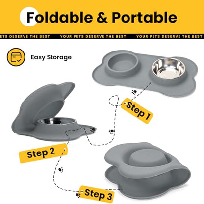 Conlun Dog Bowls with Non-Slip Silicone Mat, Spill Proof Large Food & Water Bowls Set, Easy Clean Dog Food Dish, Dishwasher Safe, Suitable for Dogs Cats Pet Under 90lbs, Large, Grey - color: Grey, size: Large-38oz