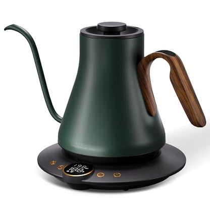 Cocinare Gooseneck Electric Kettle, ±1°F Precise Temperature Control, 1500W Fast Heating, Pour Over Coffee & Tea Kettle with Brew Timer & Keep Warm, Stainless Steel, 0.9L (Delacroix Green) - color: Delacroix Green