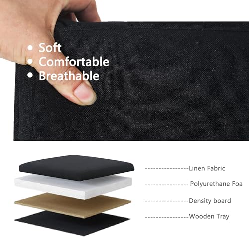 Adeco Square Storage Ottoman with Reversible Tray Top, 17-inch Linen Cube Footrest & Coffee Table for Living Room, Bedroom & Small Spaces, Black - color: Black With Tray