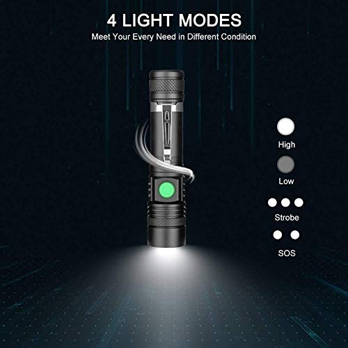 Hoxida LED Tactical Flashlight Rechargeable, IPX6 Waterproof Flashlight, 2000lm, Super Bright LED, Zoomable, Pocket-Size Small LED Flashlight for Hiking, Camping, Emergency - color: rechargeable flashlight