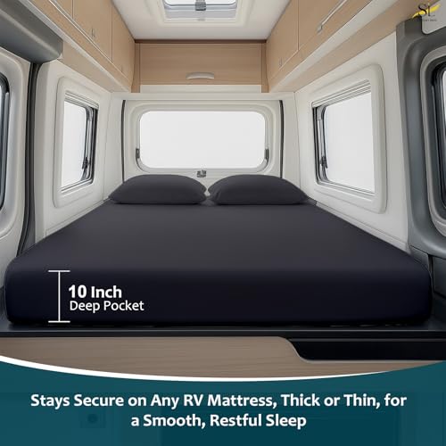 Shreem Linen Luxury 4 Piece Microfiber RV Sheet Set, Deep Pocket Fits Up to 10 inch, Soft, Wrinkle-Resistant, Camper, Travel Trailer Bedding, Bunk 28x75, Dark Grey - color: Dark Grey, size: RV Bunk - 28x75