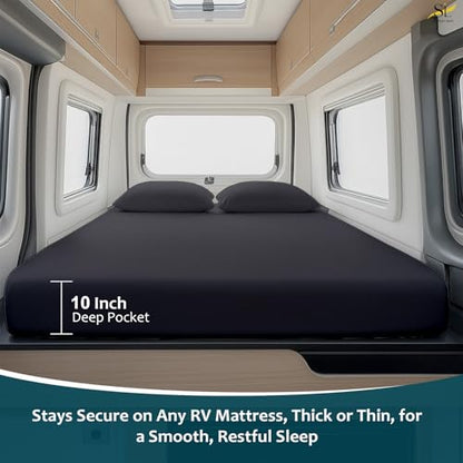 Shreem Linen Luxury 4 Piece Microfiber RV Sheet Set, Deep Pocket Fits Up to 10 inch, Soft, Wrinkle-Resistant, Camper, Travel Trailer Bedding, Bunk 28x75, Dark Grey - color: Dark Grey, size: RV Bunk - 28x75