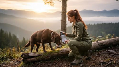Petty Paw Dog Travel Water Bottle 32 oz Portable Stainless Steel Pet Water Bottle with Detachable Bowl for Dogs Leak Proof for Walking, Hiking, Camping