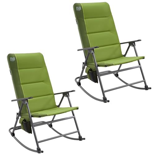 Timber Ridge Oversized Folding Rocking Camping Chair, Padded Outdoor Rocker with High Back, Portable Outdoor Chair for Patio, Garden, Lawn, Supports up to 400 lbs, Green, 2 Pack - color: Green-2 Pack