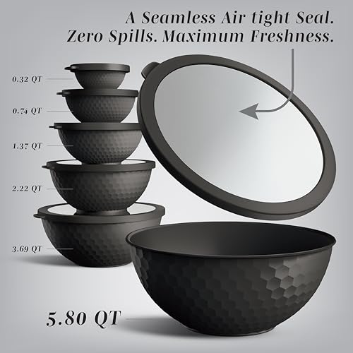 COOK WITH COLOR Mixing Bowls with Lids - 12 Piece Plastic Nesting Bowls Set includes 6 Prep Bowls and 6 Lids, Microwave Safe Mixing Bowl Set, Black Embossed - color: Black Embossed