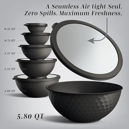 COOK WITH COLOR Mixing Bowls with Lids - 12 Piece Plastic Nesting Bowls Set includes 6 Prep Bowls and 6 Lids, Microwave Safe Mixing Bowl Set, Black Embossed - color: Black Embossed