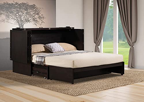 Daily Delight Murphy Cabinet Chest Bed with Charging Station & 6" Memory Foam Mattress, Queen (Java) - color: Java
