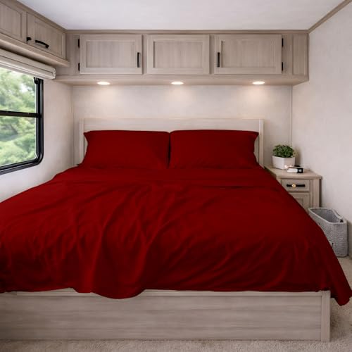 KRISHNA Premium Microfiber RV Sheet Set 3/4 Full Bunk Size 48"x75", 4-Piece Bed Sheets for Campers, Motorhomes & Travel Trailers, Fits 8-12" Deep Mattress, Burgundy Solid - color: Burgundy, size: 3/4 Full Bunk - 48” x 75”