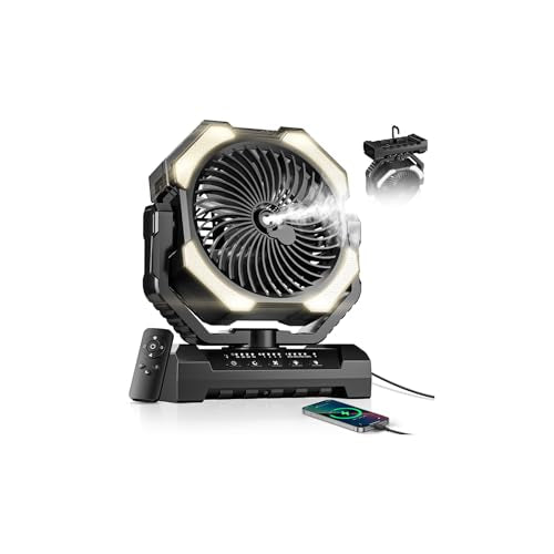 Misting Fan, Portable Camping Fans with 9oz Water Tank, 24000mAh Rechargeable Fan with 4 Speed, Battery Powered Fans with 120H Cooling, Last 5H Mist, 2 Mist Modes, Light, Outsides/Summer Essential - color: Black