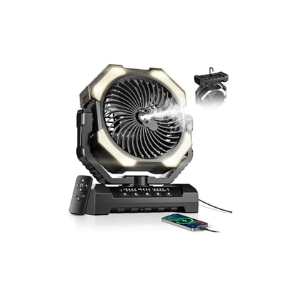 Misting Fan, Portable Camping Fans with 9oz Water Tank, 24000mAh Rechargeable Fan with 4 Speed, Battery Powered Fans with 120H Cooling, Last 5H Mist, 2 Mist Modes, Light, Outsides/Summer Essential - color: Black