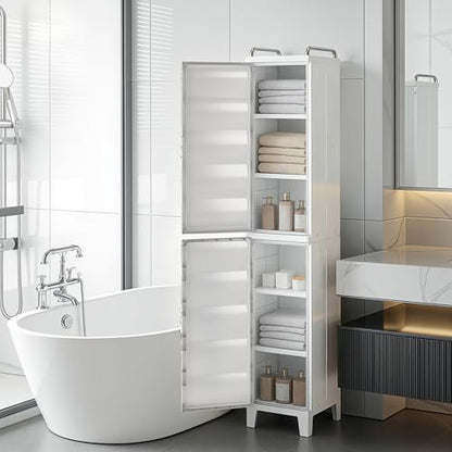 VECELO Narrow Storage Cabinet, 54.3” Tall Slim Storage Organizer with Adjustable Shelves, Magnetic Doors, for Small Space Kitchen, Bathroom, Laundry & Bedroom, White