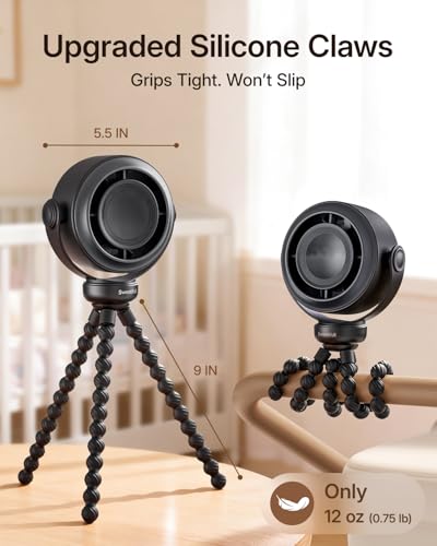 SWEETFULL Portable Stroller Fan, Pinch-Proof Baby Fan, 5-Speed Quiet Mini Clip on Fan, USB-C Rechargeable Battery, LED Display for Car Seat, Crib & Travel - Black - color: Black