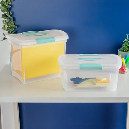 Sterilite Medium Nesting ShowOffs, Stackable Small Storage Bin with Latching Lid and Handle, Plastic Container to Organize Home, Clear, 24-Pack - size: Medium, style: 24 Pack