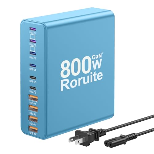 800W USB C Charging Station, 120W PD GaN5 Super Fast USB C Charger Block-10 Port, Type C for PC Laptop MacBook Pro/Air Charger Compatible with iPhone 17 16 15 14 13 12 Pro Max, iPad, Galaxy - color: Blue