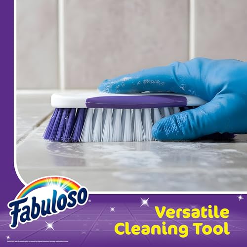 Fabuloso Cleaning Brush, Compact Hand Scrub Brush with Easy Grip Rubber Texture for Kitchen, Bathroom, Tile, Baseboards and Floors, Firm Bristles for Indoor Surface Cleaning, White & Purple, 6 Inch - size: Hand-Held Scrub Brush