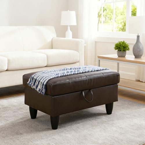 Leather Storage Ottoman Footstool Bench for Living Room Furniture,33.5" Large Square Foot Rest Stool Coffee Table,Leather Sofa Chair for Home Decor,Living Room,Bedroom,Apartment,Rv Car(Brown) - color: Brown 33.5