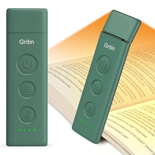 Gritin Book Light Rechargeable, Clip on LED Reading Light for Books in Bed | Eye Caring 3-Color & 5-Brightness, Stepless Dimming, Long Lasting, Compact Size Flexible Book Lamp for Bookworms-Dark green - color: Dark Green