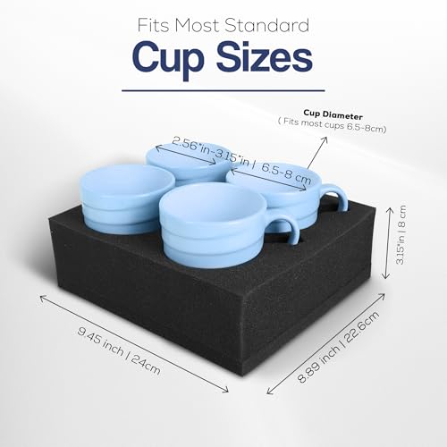 4-Slot Foam Cup Holder Organizer, RV Cup Storage | Fits 2.6-3.1 in drinkware; compact foam insert for cabinets, drawers and shelves in campervan, boat or motorhome